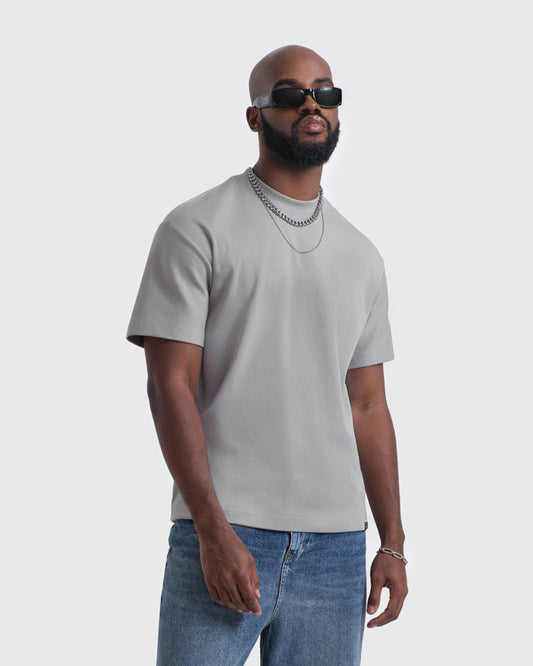 Camiseta Básica de Corte Relajado Gris Cemento